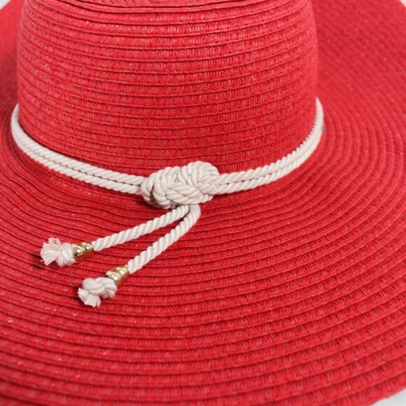 NWT Women\'s Large Red Coral Floppy Hat with Cream Braided Trim and Gold Beads main image 11